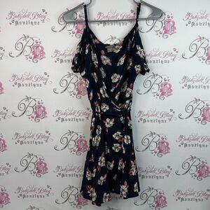 Angie dress cold shoulder mini strappy flowers Navy and Pink Floral Mini Dress